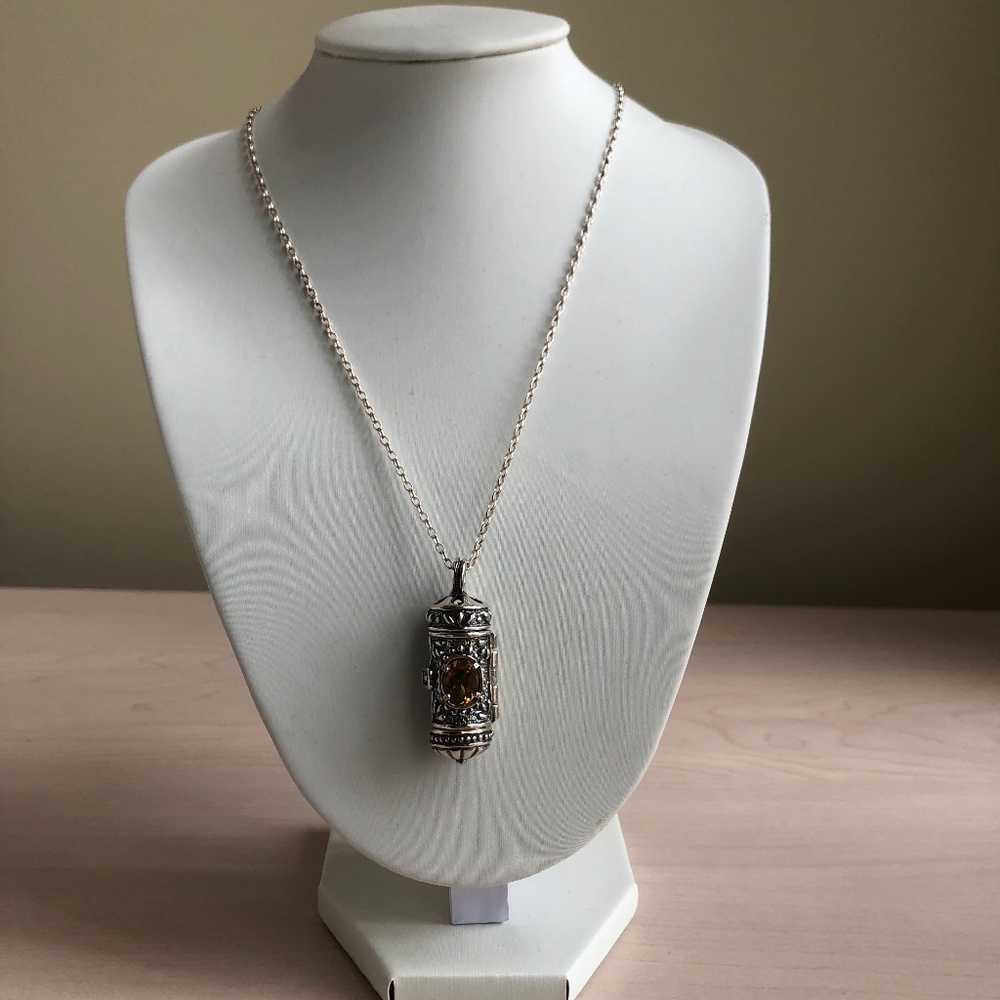 New Sterling Silver Citrine Prayer Box Locket Necklace Made in Israel
